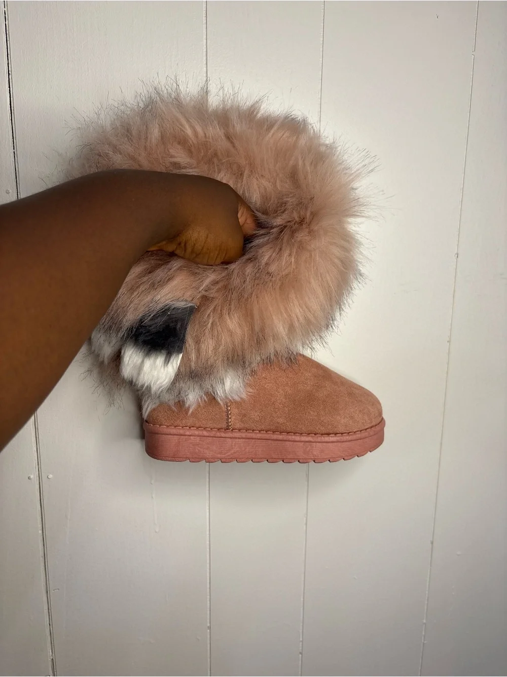Kids Cozy Faux-Fur Lined Pink Suede Boots